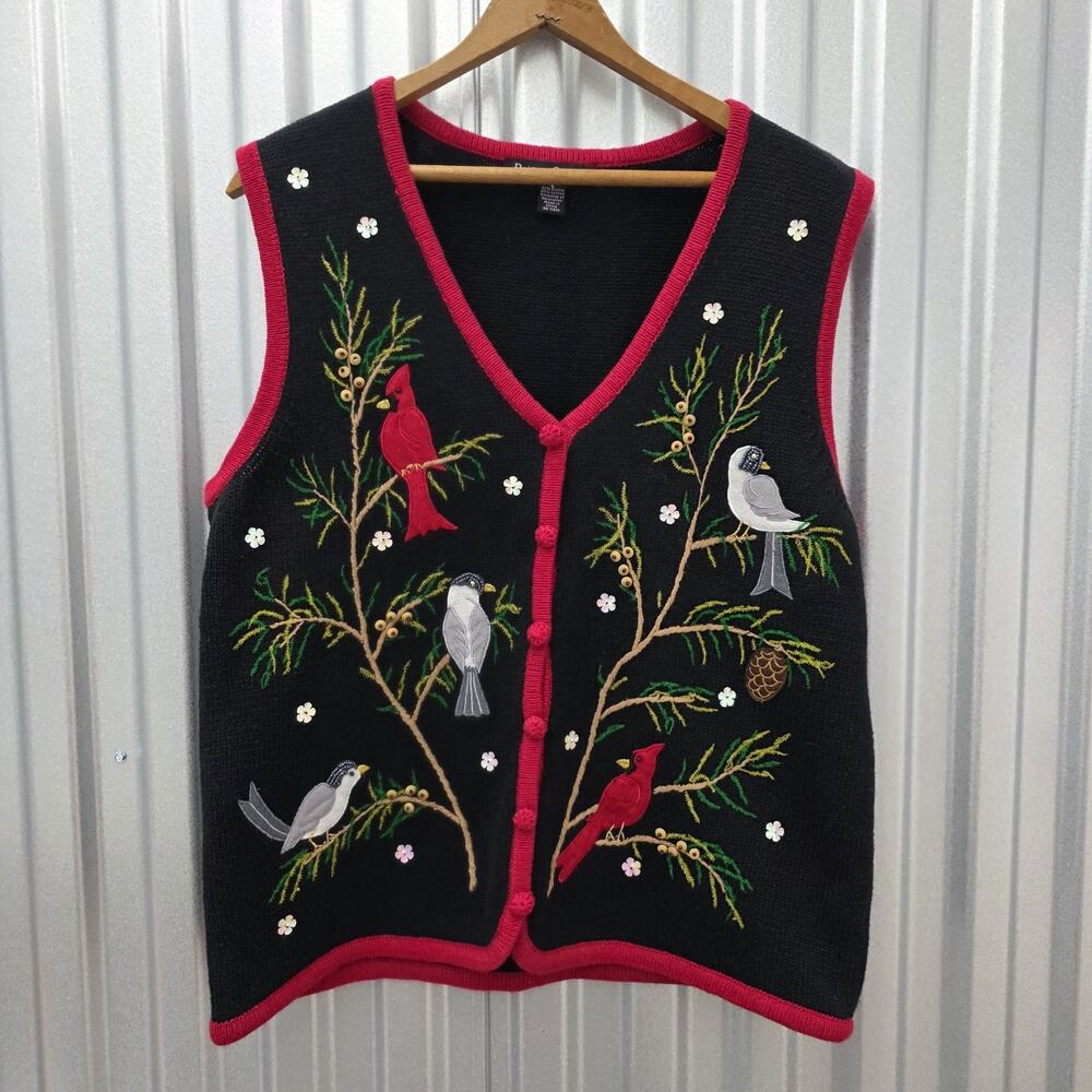 Designers Originals Sweater Vest Embroidered Size L Cardinals Winter Holiday